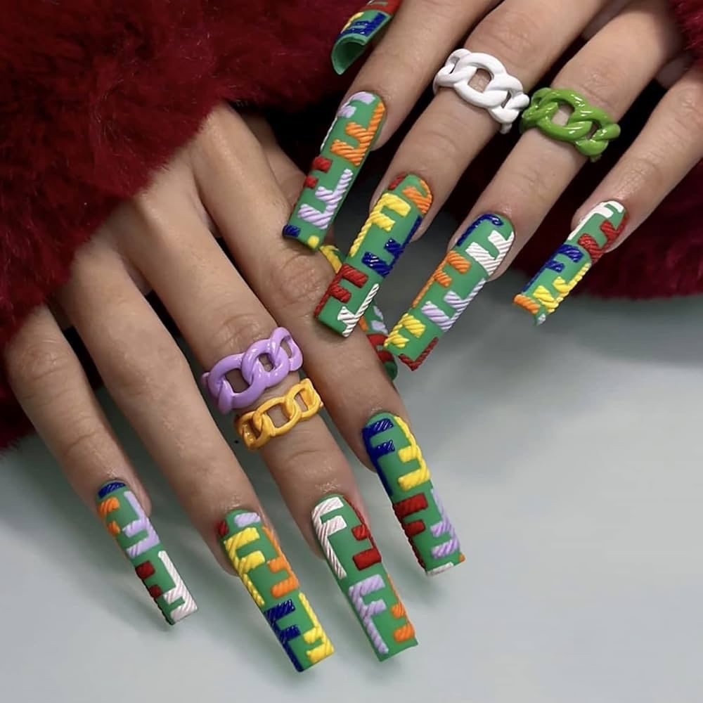 Colorful Geometric Press On Nails
